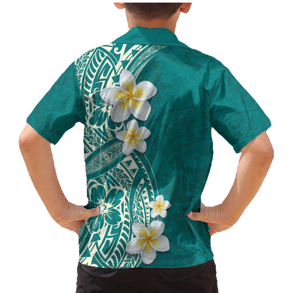 Plumeria Family Matching Mermaid Dress and Hawaiian Shirt Polynesian Tribal Frangipani Teal LT03 - Polynesian Pride