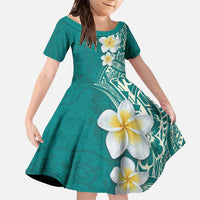 Plumeria Family Matching Mermaid Dress and Hawaiian Shirt Polynesian Tribal Frangipani Teal LT03 Daughter's Dress Teal - Polynesian Pride