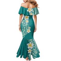 Plumeria Family Matching Mermaid Dress and Hawaiian Shirt Polynesian Tribal Frangipani Teal LT03 - Polynesian Pride