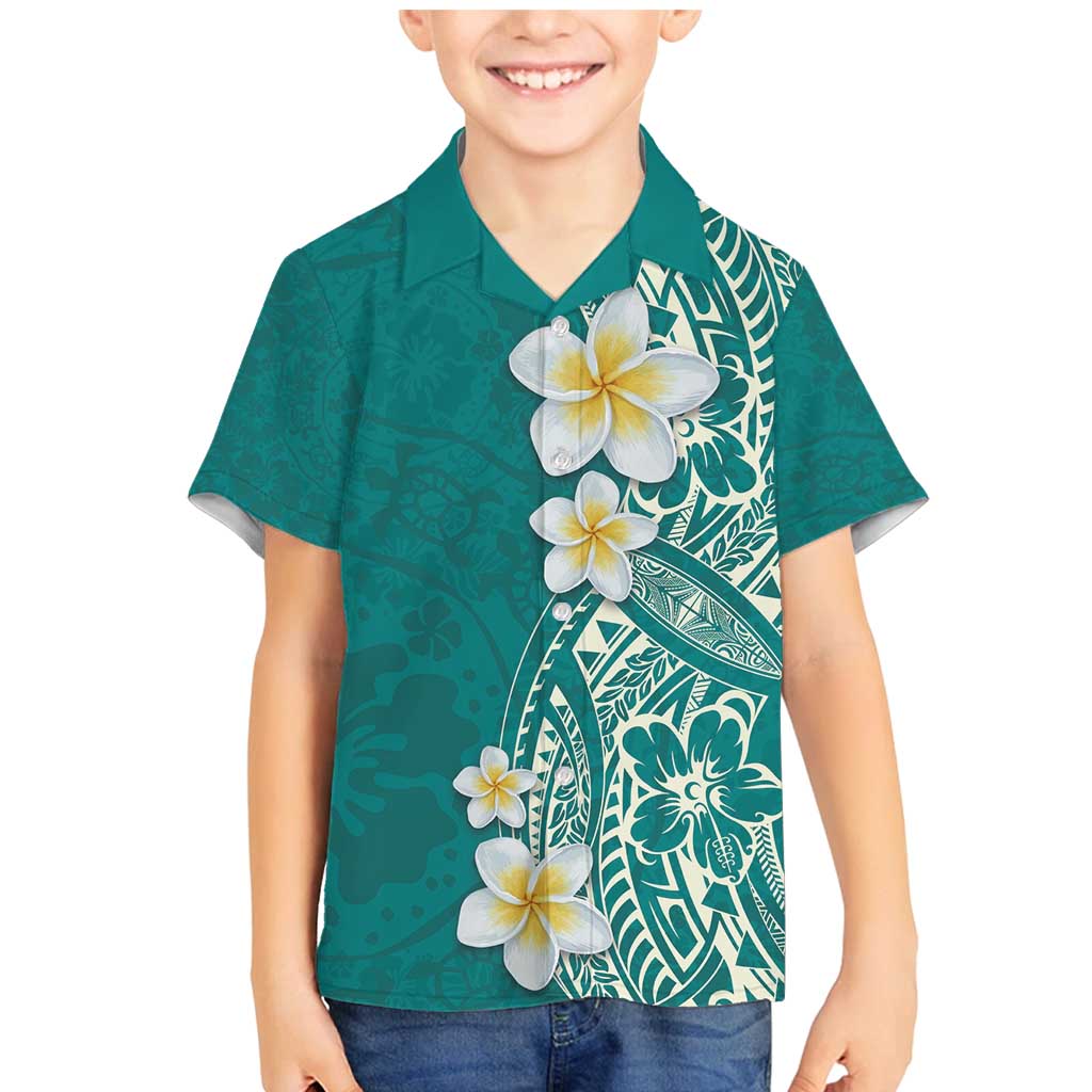 Plumeria Family Matching Mermaid Dress and Hawaiian Shirt Polynesian Tribal Frangipani Teal LT03 Son's Shirt Teal - Polynesian Pride