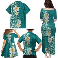 Plumeria Family Matching Puletasi and Hawaiian Shirt Polynesian Tribal Frangipani Teal LT03 - Polynesian Pride