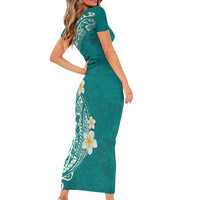 Plumeria Family Matching Short Sleeve Bodycon Dress and Hawaiian Shirt Polynesian Tribal Frangipani Teal LT03 - Polynesian Pride