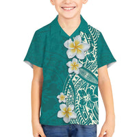 Plumeria Family Matching Short Sleeve Bodycon Dress and Hawaiian Shirt Polynesian Tribal Frangipani Teal LT03 Son's Shirt Teal - Polynesian Pride