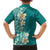 Plumeria Family Matching Tank Maxi Dress and Hawaiian Shirt Polynesian Tribal Frangipani Teal