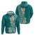 Plumeria Hoodie Polynesian Tribal Frangipani Teal