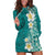 Plumeria Hoodie Dress Polynesian Tribal Frangipani Teal