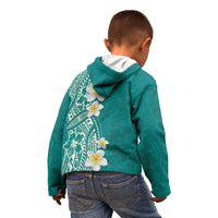Plumeria Kid Hoodie Polynesian Tribal Frangipani Teal