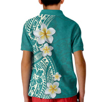 Plumeria Kid Polo Shirt Polynesian Tribal Frangipani Teal