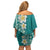 Plumeria Off Shoulder Short Dress Polynesian Tribal Frangipani Teal