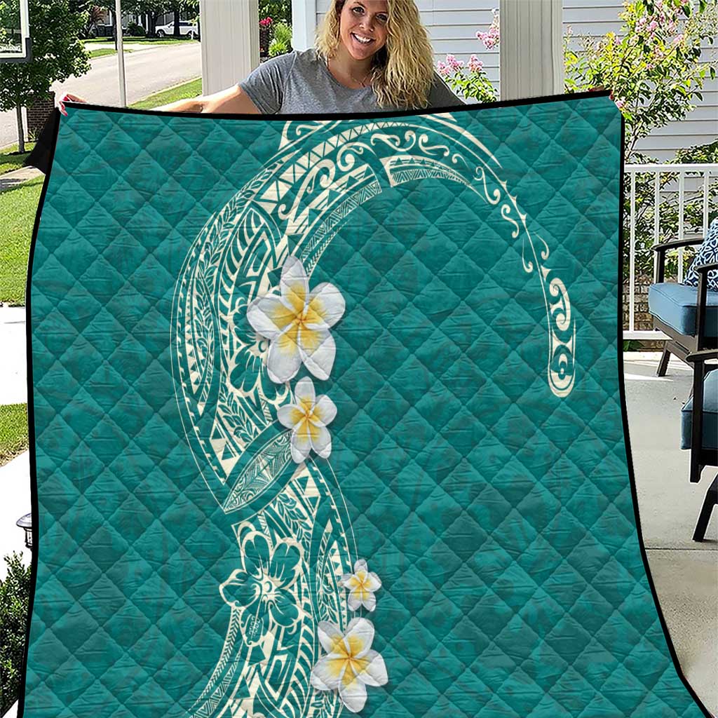 Plumeria Quilt Polynesian Tribal Frangipani Teal