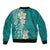 Plumeria Sleeve Zip Bomber Jacket Polynesian Tribal Frangipani Teal