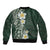 Plumeria Bomber Jacket Polynesian Tribal Frangipani Green