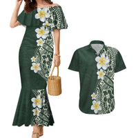 Plumeria Couples Matching Mermaid Dress and Hawaiian Shirt Polynesian Tribal Frangipani Green LT03 Green - Polynesian Pride