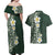 Plumeria Couples Matching Off Shoulder Maxi Dress and Hawaiian Shirt Polynesian Tribal Frangipani Green