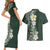 Plumeria Couples Matching Short Sleeve Bodycon Dress and Hawaiian Shirt Polynesian Tribal Frangipani Green