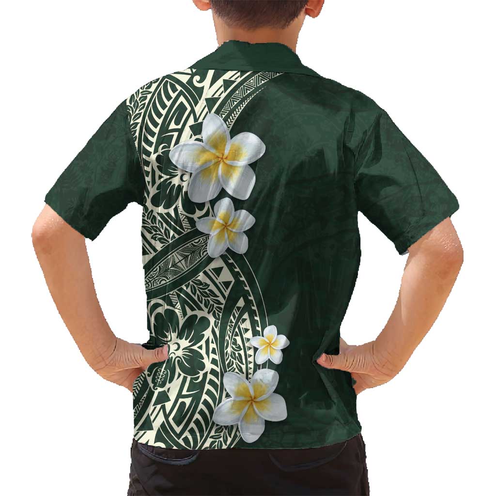 Plumeria Family Matching Long Sleeve Bodycon Dress and Hawaiian Shirt Polynesian Tribal Frangipani Green LT03 - Polynesian Pride