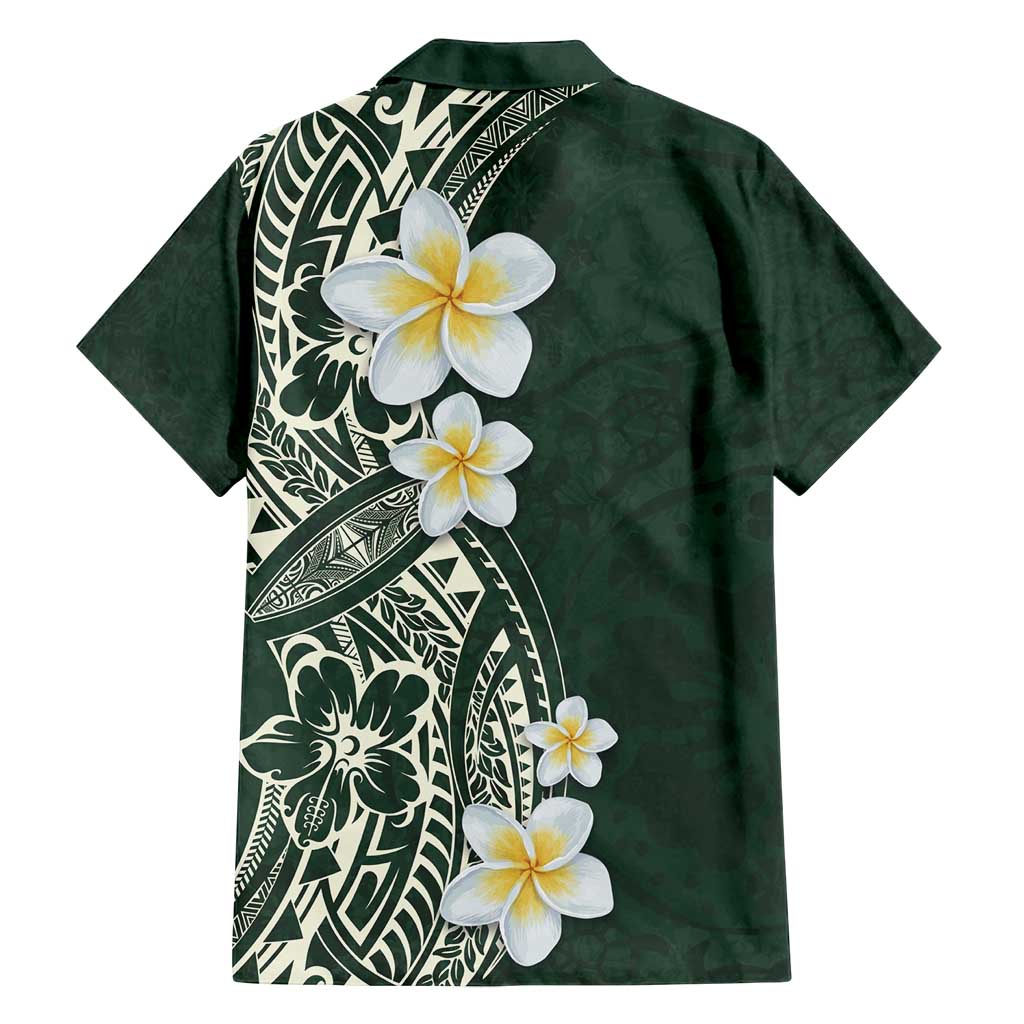 Plumeria Family Matching Long Sleeve Bodycon Dress and Hawaiian Shirt Polynesian Tribal Frangipani Green LT03 - Polynesian Pride