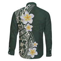 Plumeria Family Matching Long Sleeve Bodycon Dress and Hawaiian Shirt Polynesian Tribal Frangipani Green LT03 - Polynesian Pride