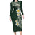 Plumeria Family Matching Long Sleeve Bodycon Dress and Hawaiian Shirt Polynesian Tribal Frangipani Green
