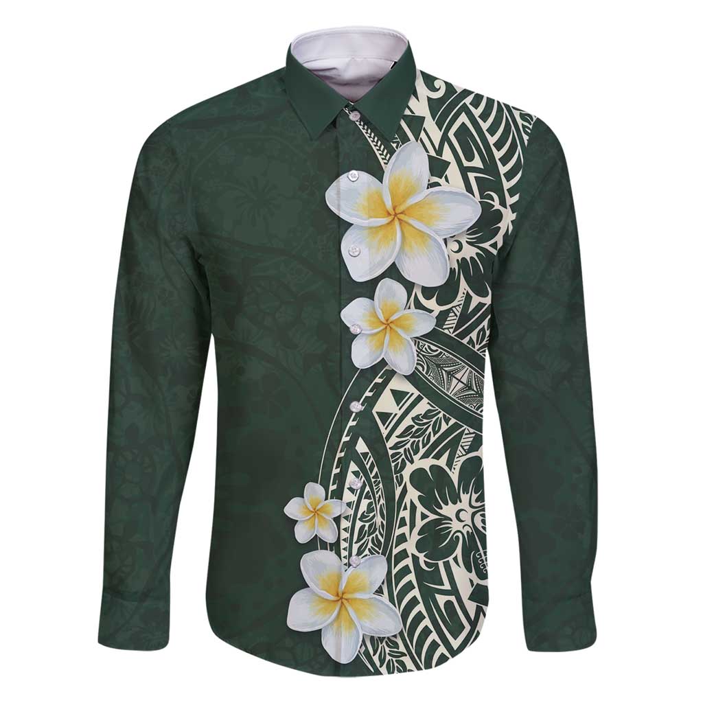 Plumeria Family Matching Mermaid Dress and Hawaiian Shirt Polynesian Tribal Frangipani Green