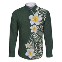 Plumeria Family Matching Short Sleeve Bodycon Dress and Hawaiian Shirt Polynesian Tribal Frangipani Green LT03 Dad's Shirt - Long Sleeve Green - Polynesian Pride