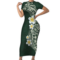 Plumeria Family Matching Short Sleeve Bodycon Dress and Hawaiian Shirt Polynesian Tribal Frangipani Green LT03 Mom's Dress Green - Polynesian Pride