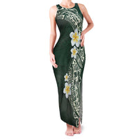 Plumeria Family Matching Tank Maxi Dress and Hawaiian Shirt Polynesian Tribal Frangipani Green
