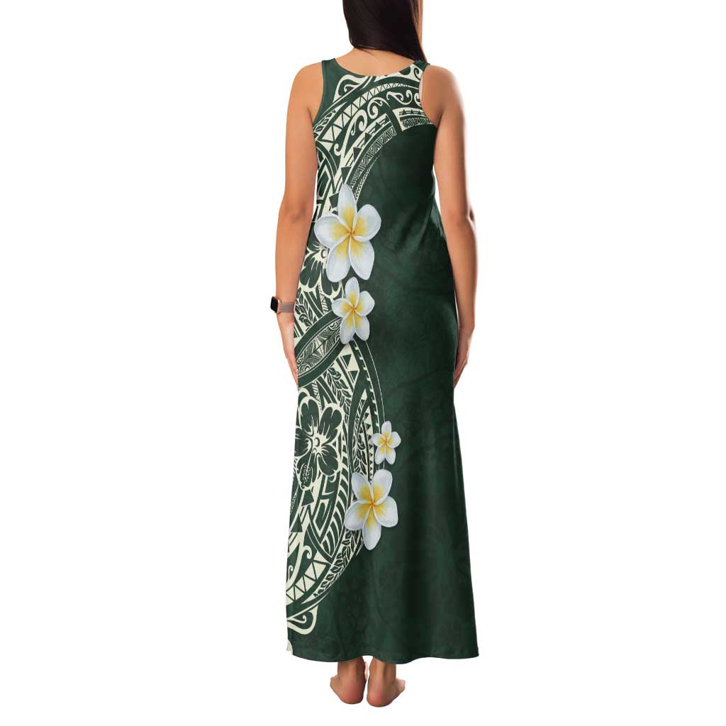 Plumeria Family Matching Tank Maxi Dress and Hawaiian Shirt Polynesian Tribal Frangipani Green
