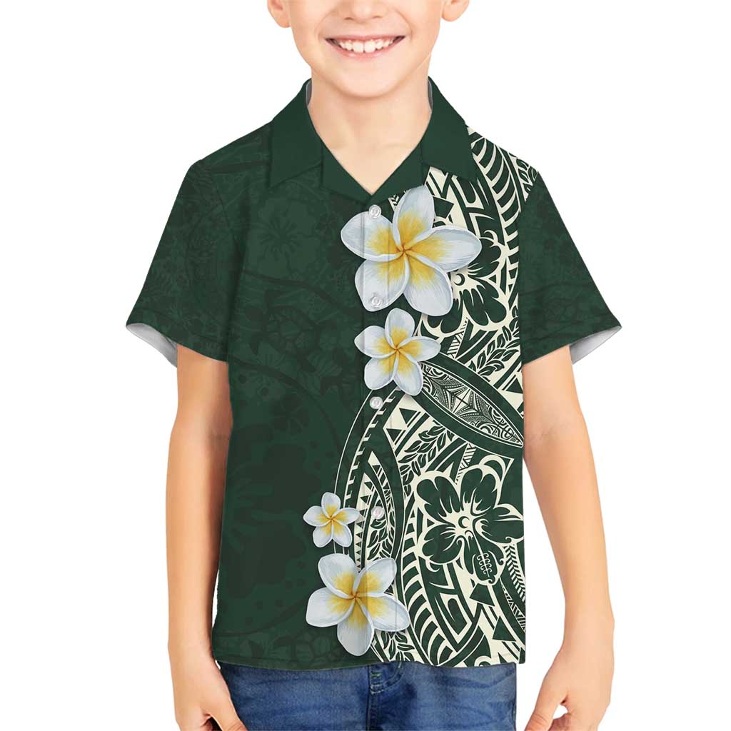 Plumeria Family Matching Tank Maxi Dress and Hawaiian Shirt Polynesian Tribal Frangipani Green
