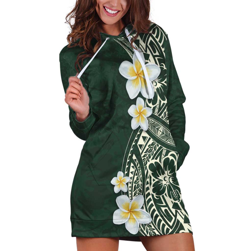 Plumeria Hoodie Dress Polynesian Tribal Frangipani Green