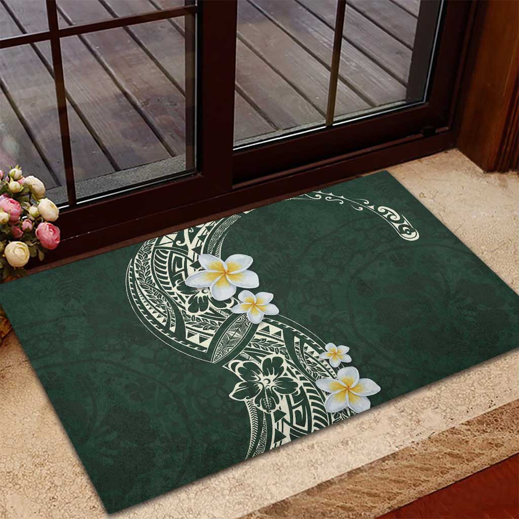 Plumeria Rubber Doormat Polynesian Tribal Frangipani Green