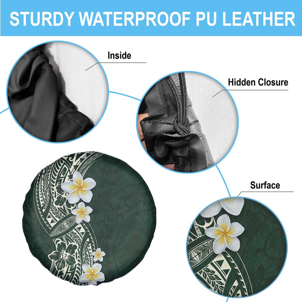 Plumeria Spare Tire Cover Polynesian Tribal Frangipani Green