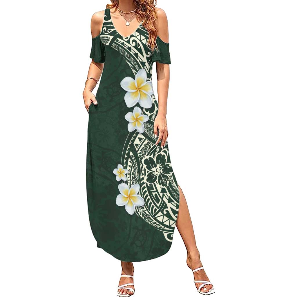 Plumeria Summer Maxi Dress Polynesian Tribal Frangipani Green