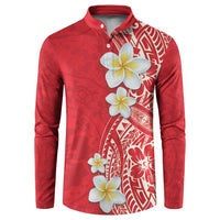 Plumeria Button Sweatshirt Polynesian Tribal Frangipani Red