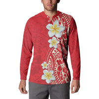 Plumeria Button Sweatshirt Polynesian Tribal Frangipani Red