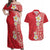 Plumeria Couples Matching Off Shoulder Maxi Dress and Hawaiian Shirt Polynesian Tribal Frangipani Red