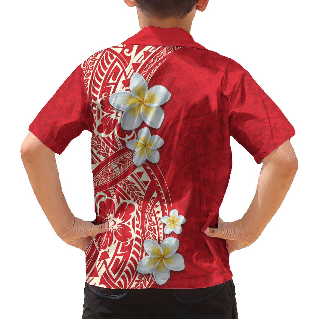Plumeria Family Matching Long Sleeve Bodycon Dress and Hawaiian Shirt Polynesian Tribal Frangipani Red LT03 - Polynesian Pride