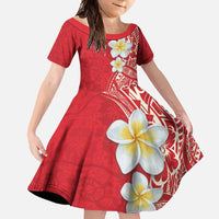 Plumeria Family Matching Long Sleeve Bodycon Dress and Hawaiian Shirt Polynesian Tribal Frangipani Red LT03 Daughter's Dress Red - Polynesian Pride