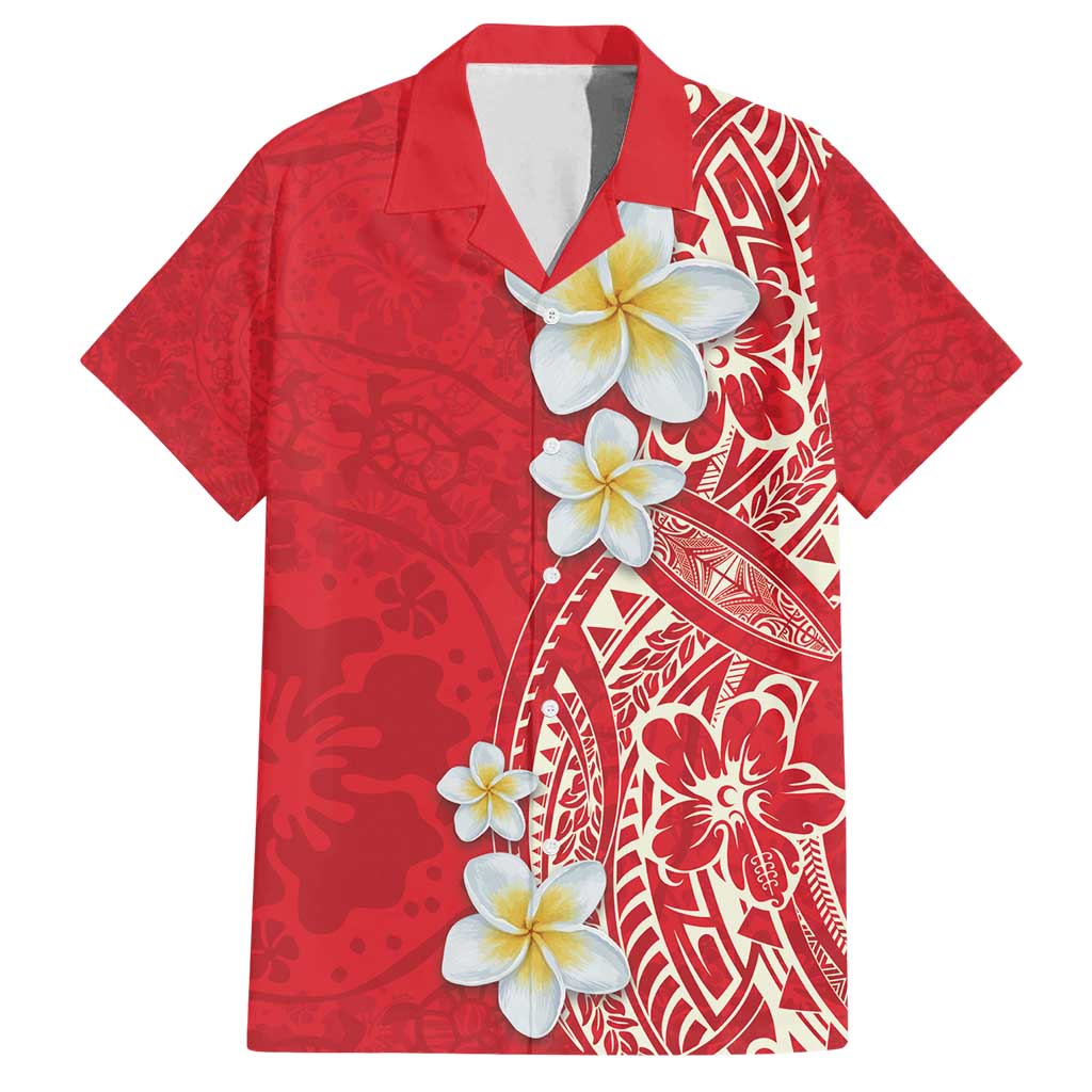 Plumeria Family Matching Long Sleeve Bodycon Dress and Hawaiian Shirt Polynesian Tribal Frangipani Red LT03 Dad's Shirt - Short Sleeve Red - Polynesian Pride