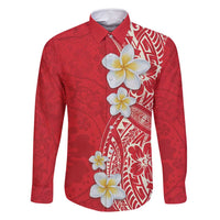 Plumeria Family Matching Mermaid Dress and Hawaiian Shirt Polynesian Tribal Frangipani Red LT03 Dad's Shirt - Long Sleeve Red - Polynesian Pride