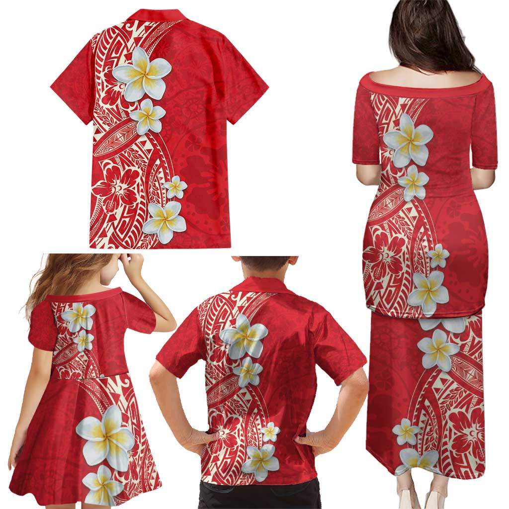 Plumeria Family Matching Puletasi and Hawaiian Shirt Polynesian Tribal Frangipani Red LT03 - Polynesian Pride