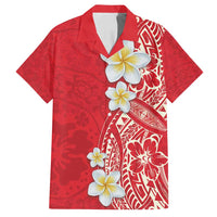 Plumeria Family Matching Puletasi and Hawaiian Shirt Polynesian Tribal Frangipani Red LT03 Dad's Shirt - Short Sleeve Red - Polynesian Pride