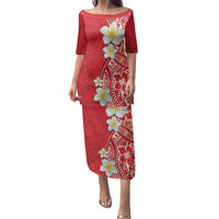 Plumeria Family Matching Puletasi and Hawaiian Shirt Polynesian Tribal Frangipani Red LT03 Mom's Dress Red - Polynesian Pride