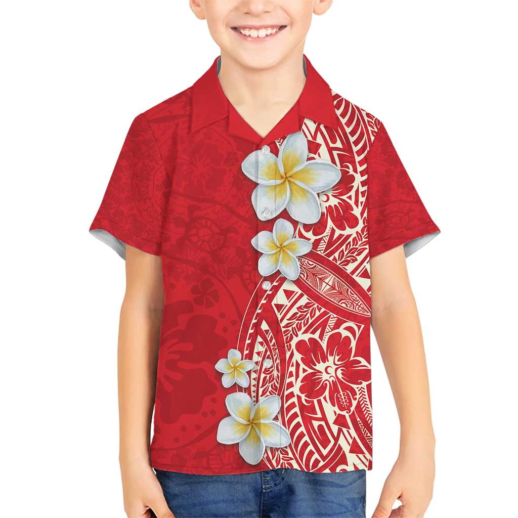 Plumeria Family Matching Puletasi and Hawaiian Shirt Polynesian Tribal Frangipani Red LT03 Son's Shirt Red - Polynesian Pride