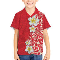 Plumeria Family Matching Puletasi and Hawaiian Shirt Polynesian Tribal Frangipani Red LT03 Son's Shirt Red - Polynesian Pride