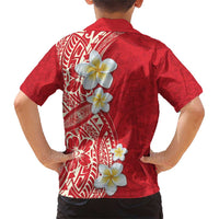 Plumeria Family Matching Short Sleeve Bodycon Dress and Hawaiian Shirt Polynesian Tribal Frangipani Red LT03 - Polynesian Pride