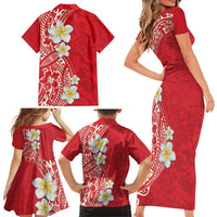 Plumeria Family Matching Short Sleeve Bodycon Dress and Hawaiian Shirt Polynesian Tribal Frangipani Red LT03 - Polynesian Pride