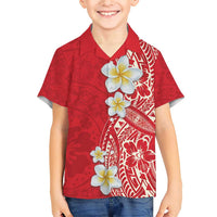 Plumeria Family Matching Short Sleeve Bodycon Dress and Hawaiian Shirt Polynesian Tribal Frangipani Red LT03 Son's Shirt Red - Polynesian Pride