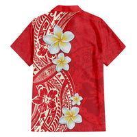 Plumeria Family Matching Summer Maxi Dress and Hawaiian Shirt Polynesian Tribal Frangipani Red