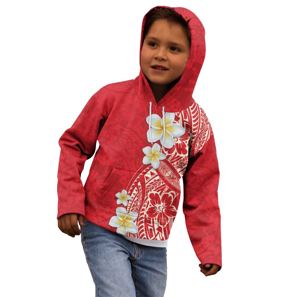 Plumeria Kid Hoodie Polynesian Tribal Frangipani Red